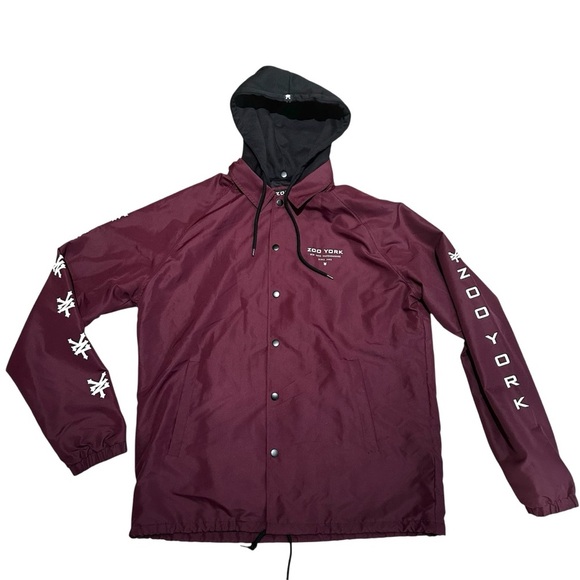 ZOO YORK Burgundy Reflective Oversized Snap Button Hooded Jacket Sz Large - Picture 4 of 14